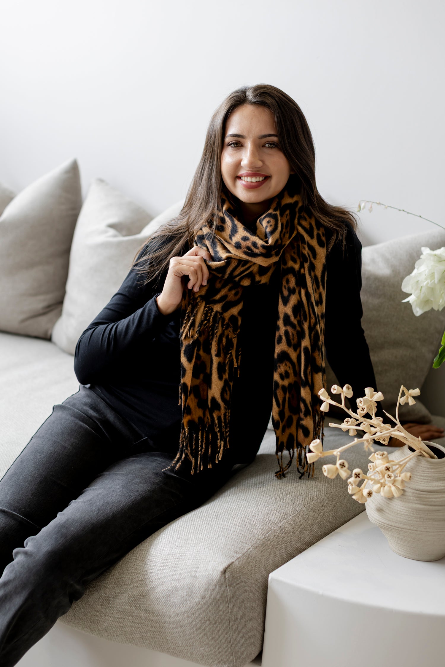 Warm Handle Animal Print Scarf
