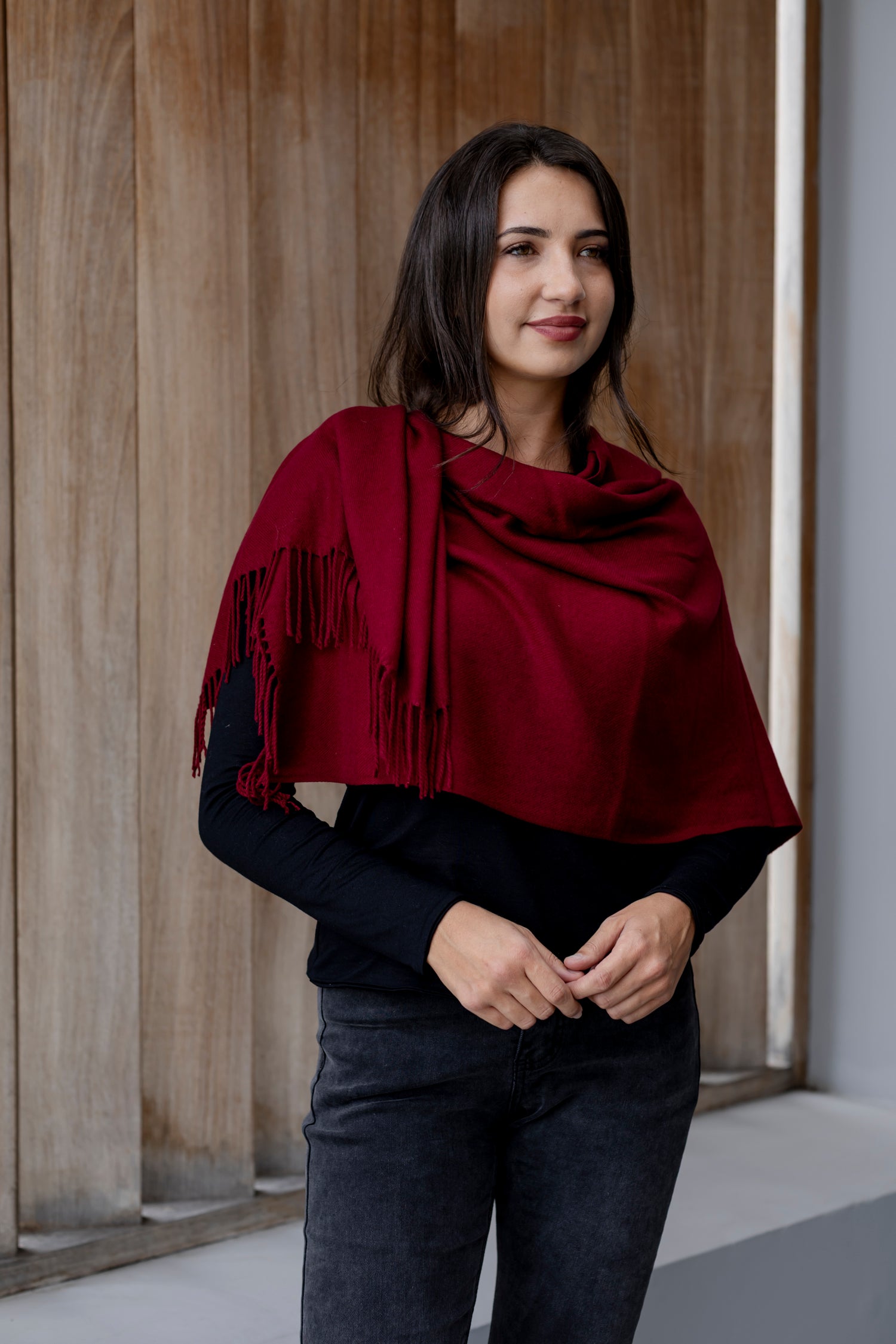 Scarf - Warm Handle with Fringe, Burgundy
