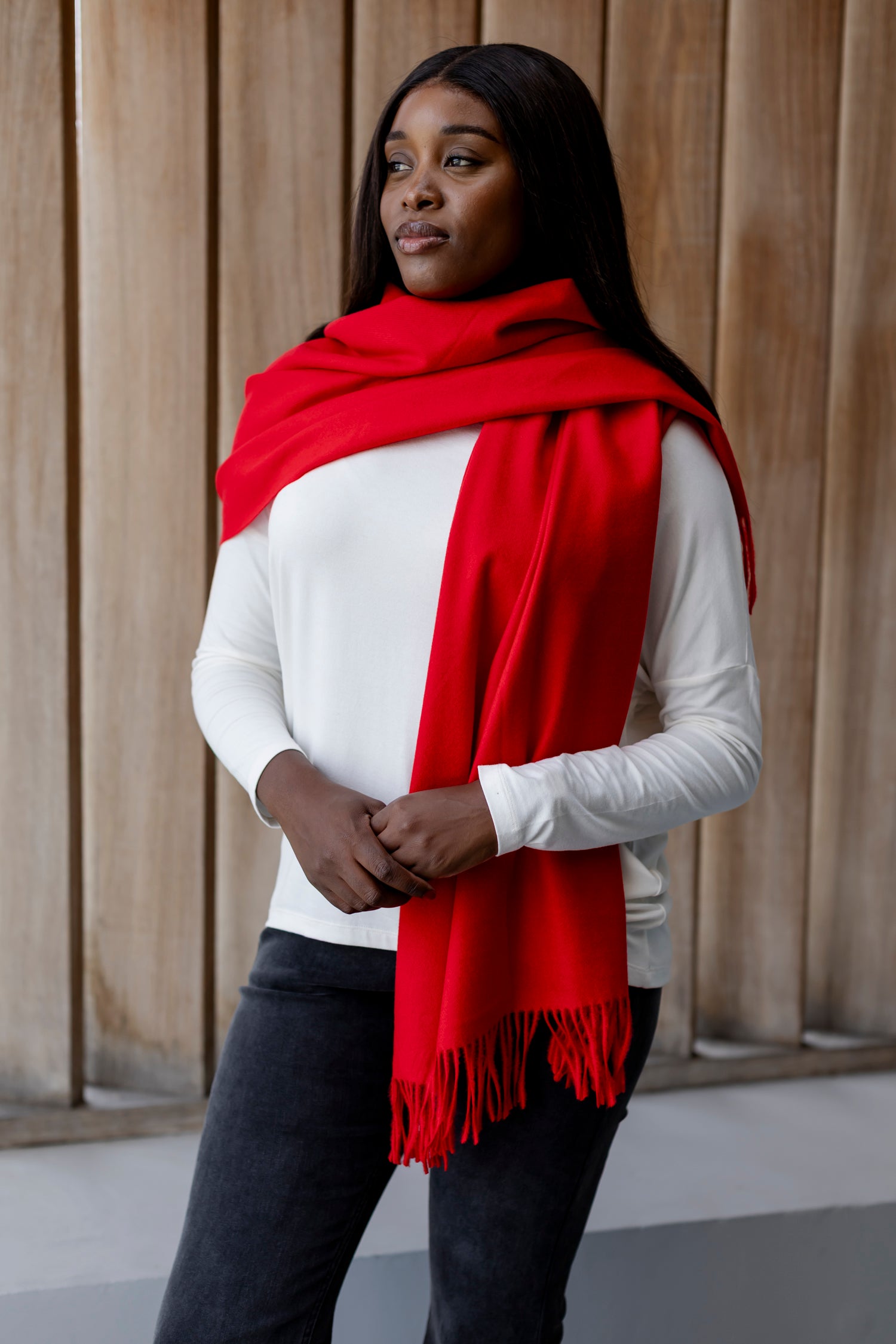 Scarf - Warm Handle with Fringe, Red