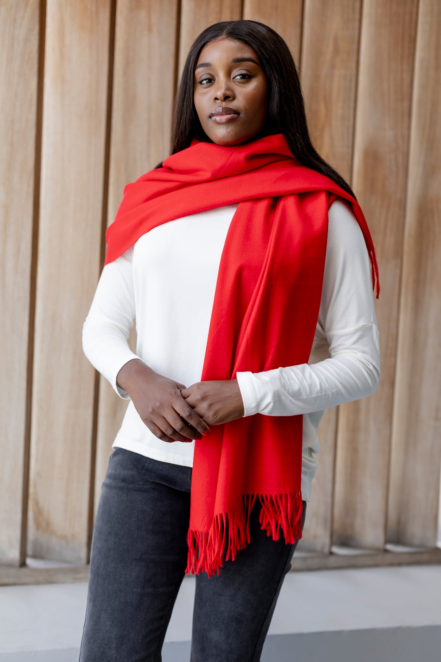 Scarf - Warm Handle with Fringe, Red