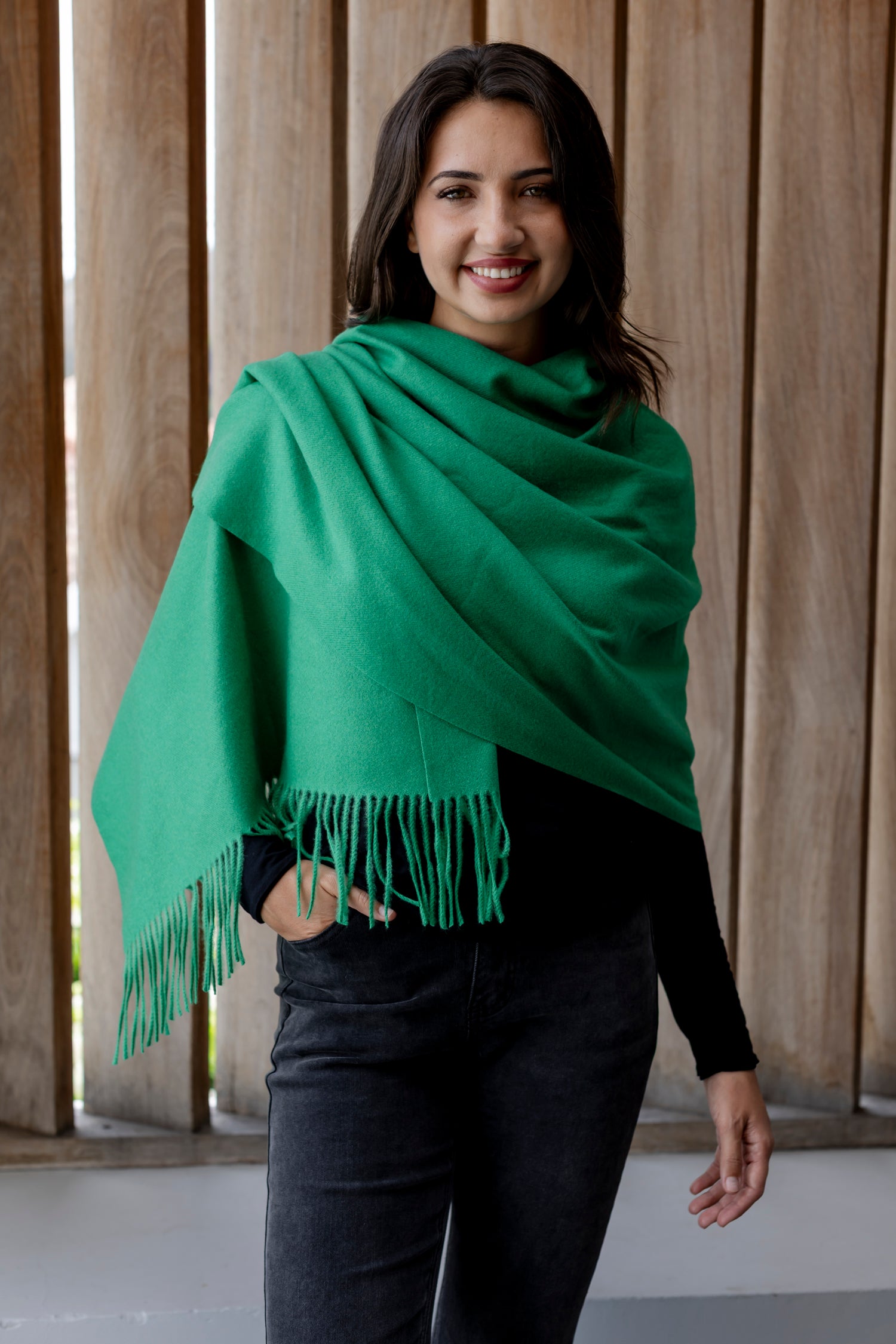Scarf - Warm Handle with Fringe, Jade Green