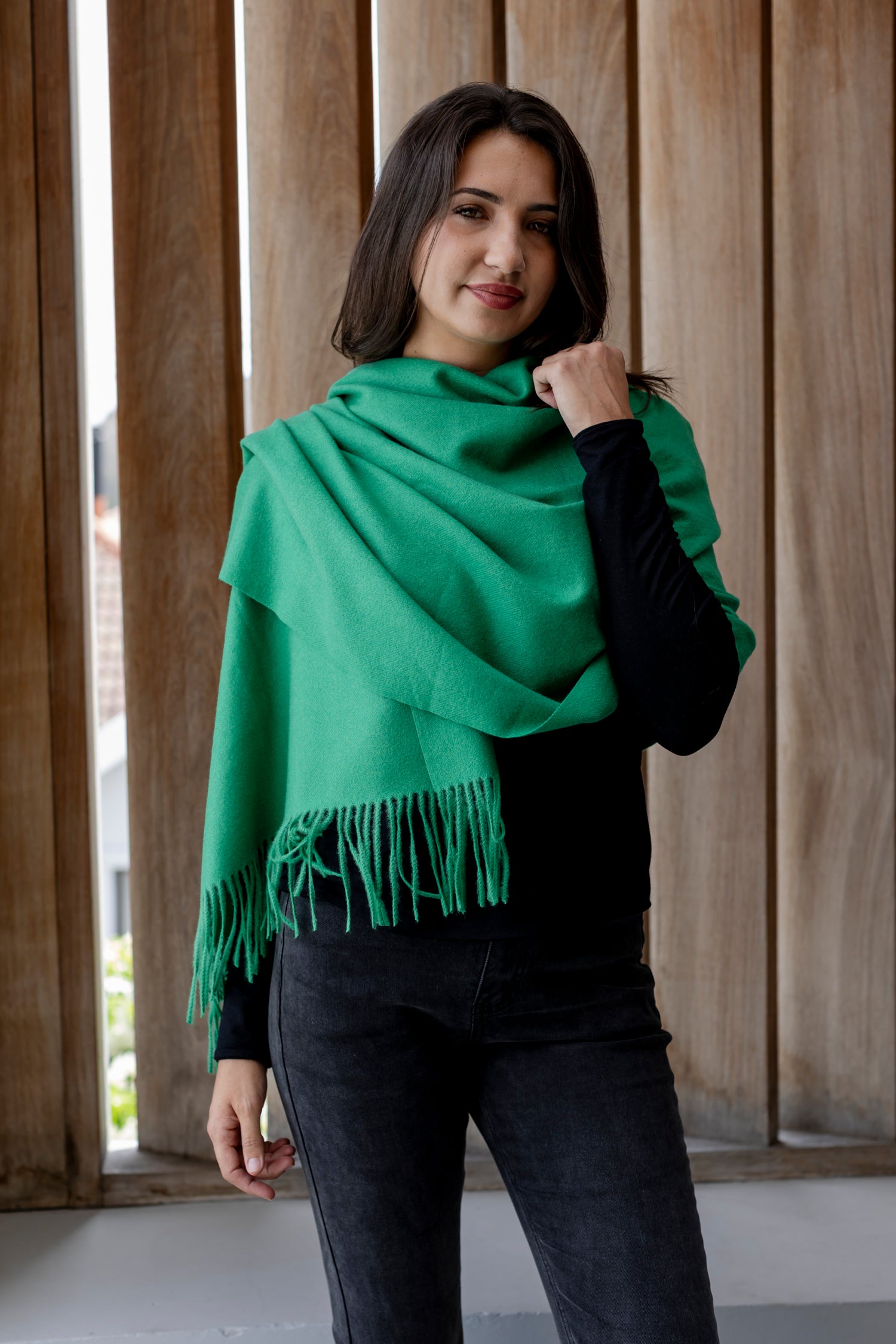 Scarf - Warm Handle with Fringe, Jade Green