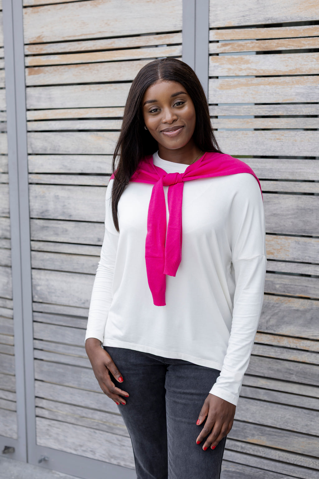 Mock Cardi Scarf - Cerise