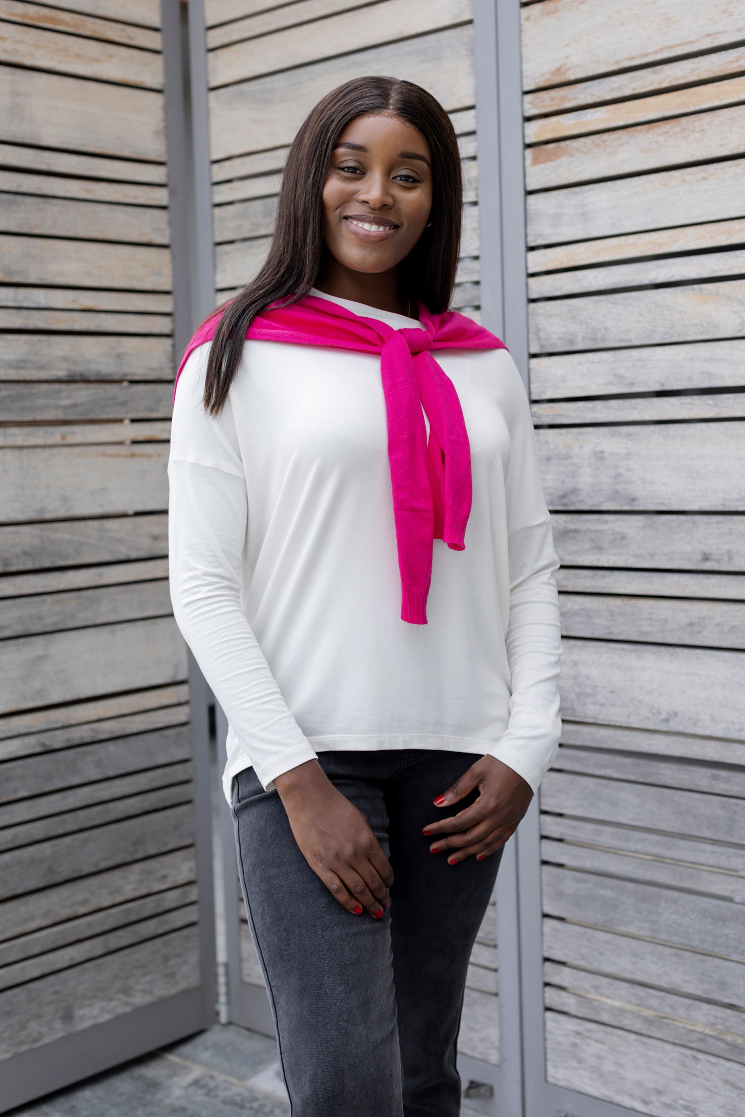 Mock Cardi Scarf - Cerise