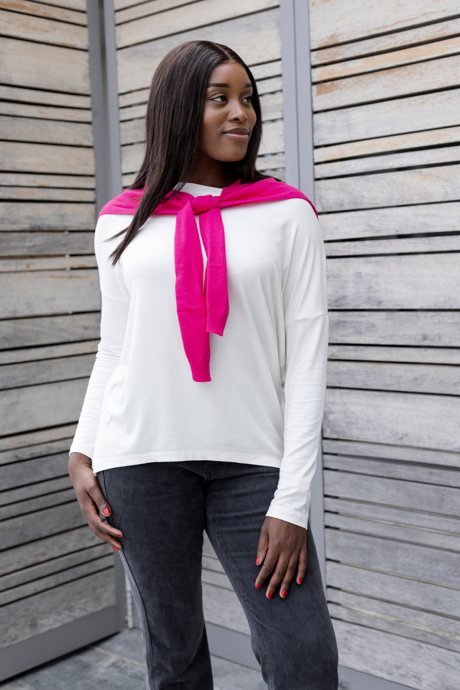 Mock Cardi Scarf - Cerise