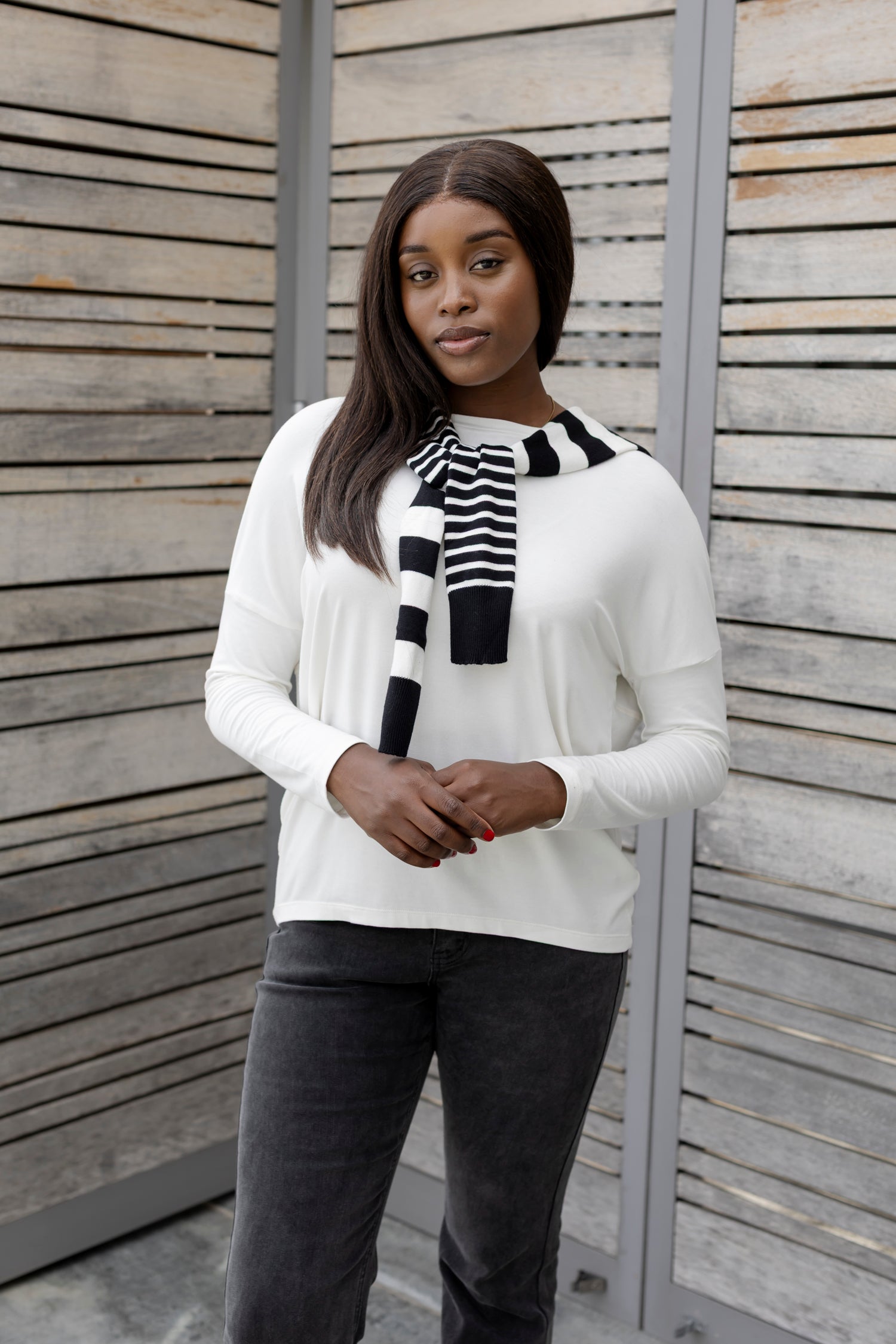 Mock Cardi Scarf - Black & White