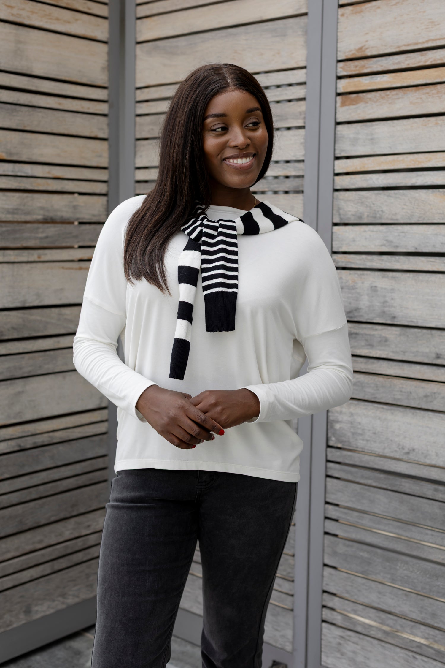 Mock Cardi Scarf - Black & White