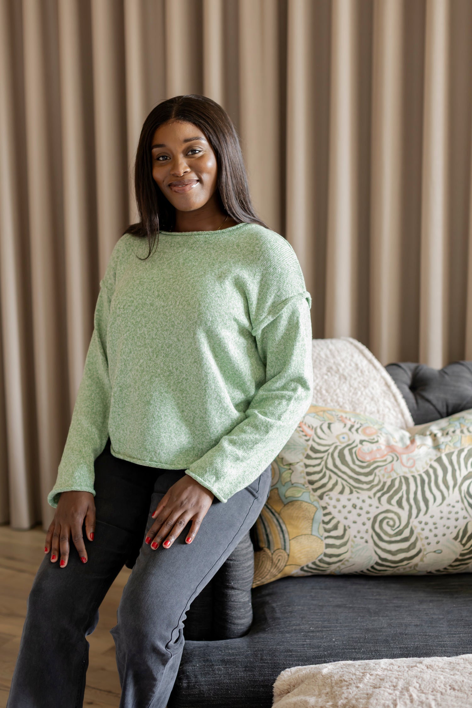Salerno - Boxy Styled Crew Knit, Pistachio