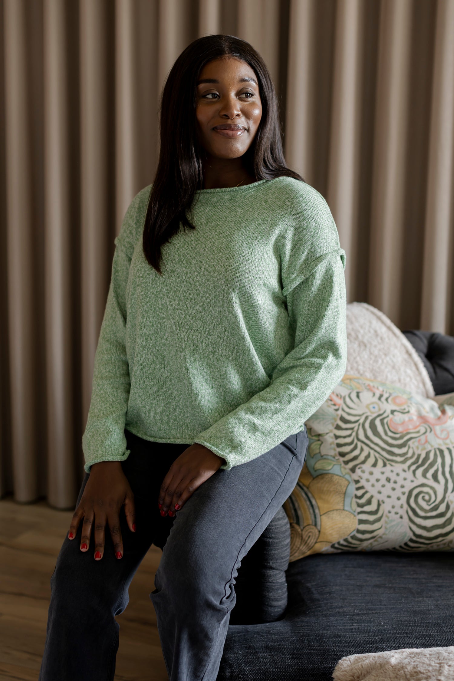 Salerno - Boxy Styled Crew Knit, Pistachio