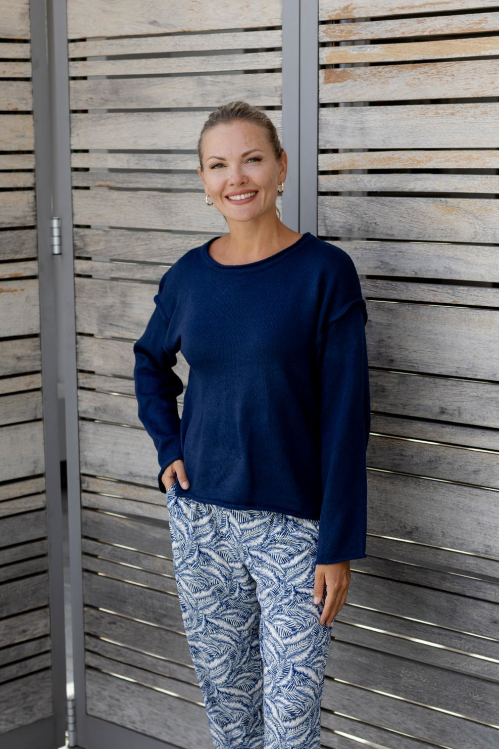 Salerno - Boxy Styled Crew Knit, Navy