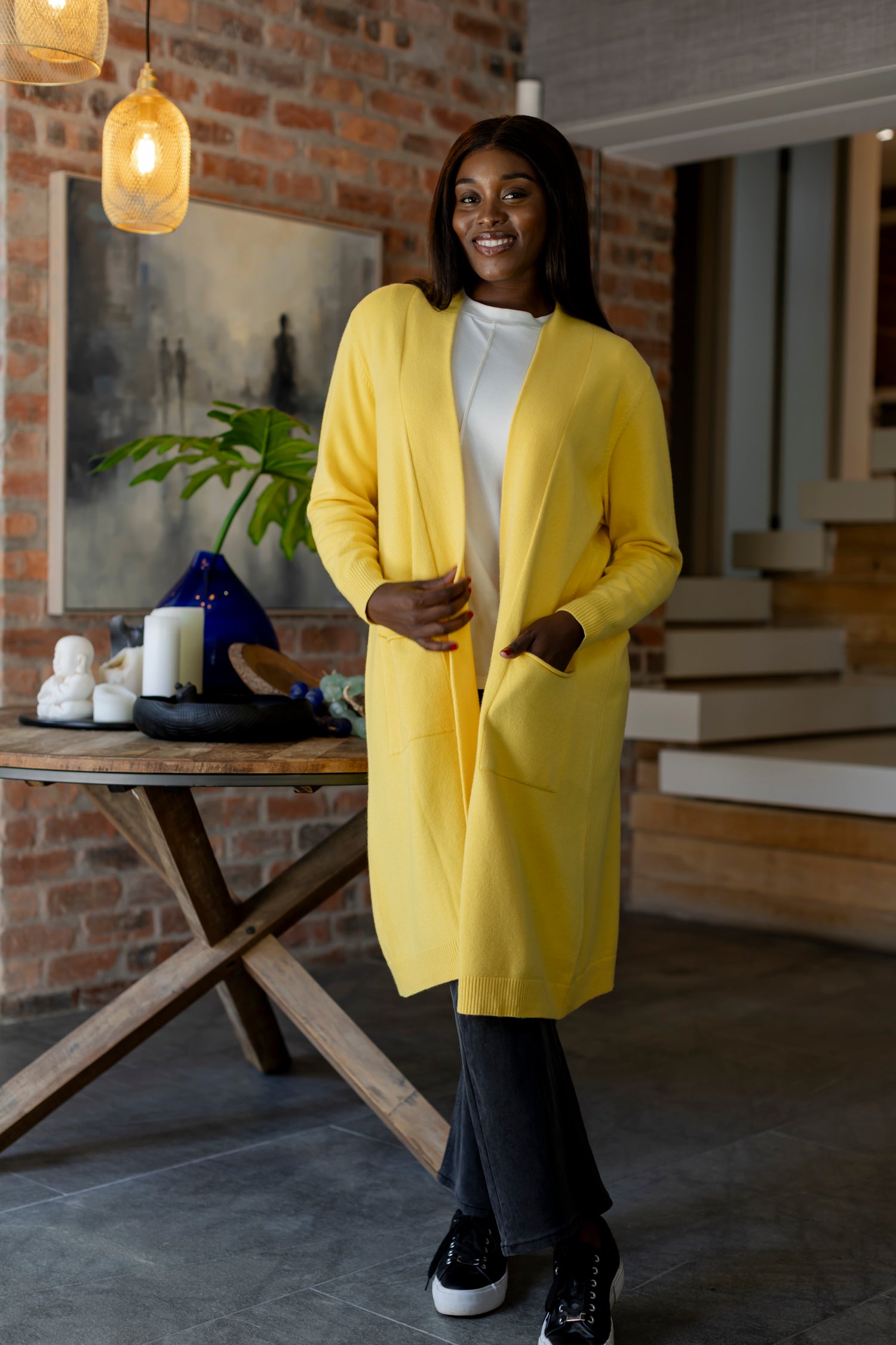 Alicante - Long Cardigan with Rolled Hem Pockets