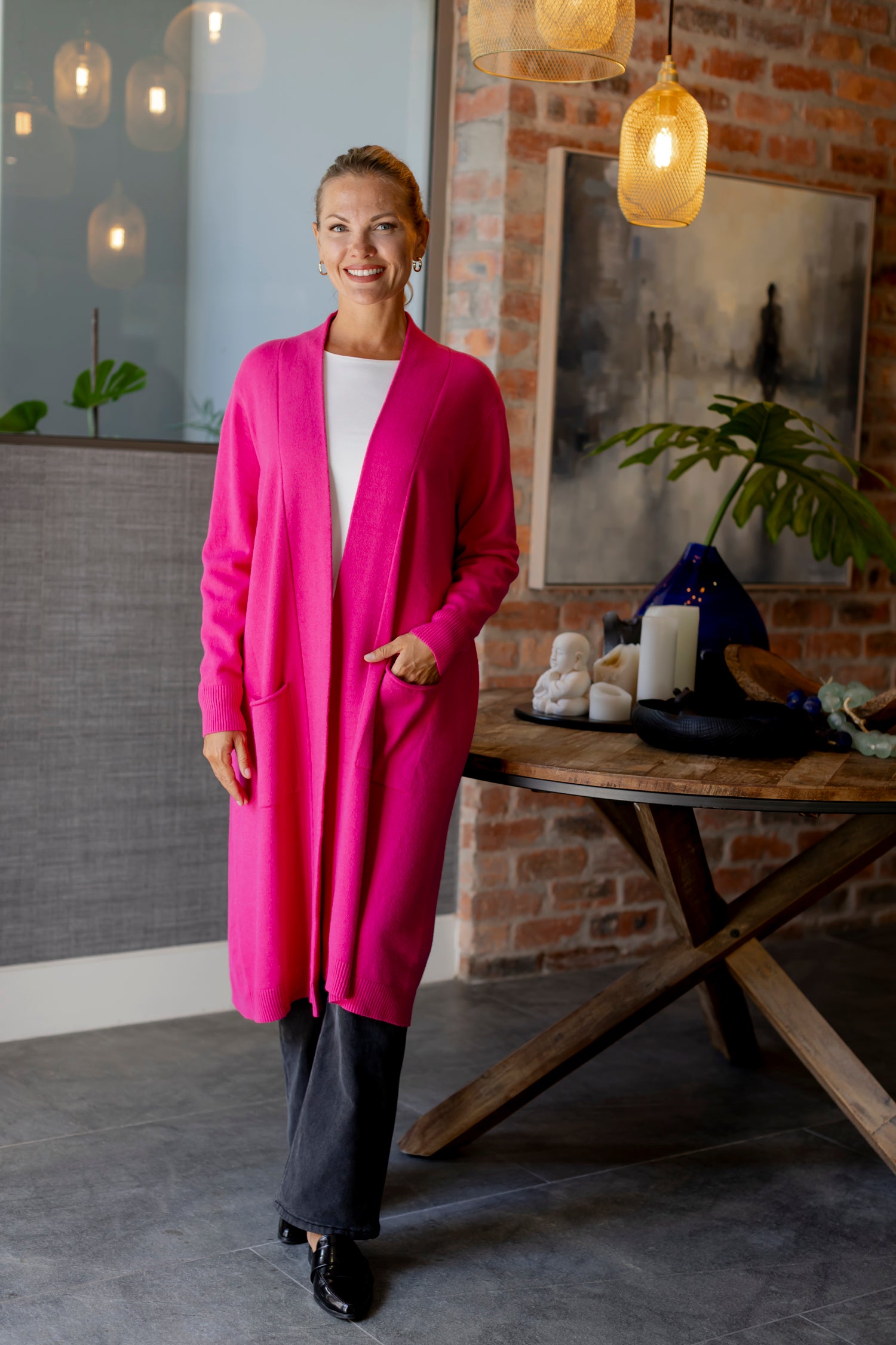 Alicante - Long Cardigan with Rolled Hem Pockets