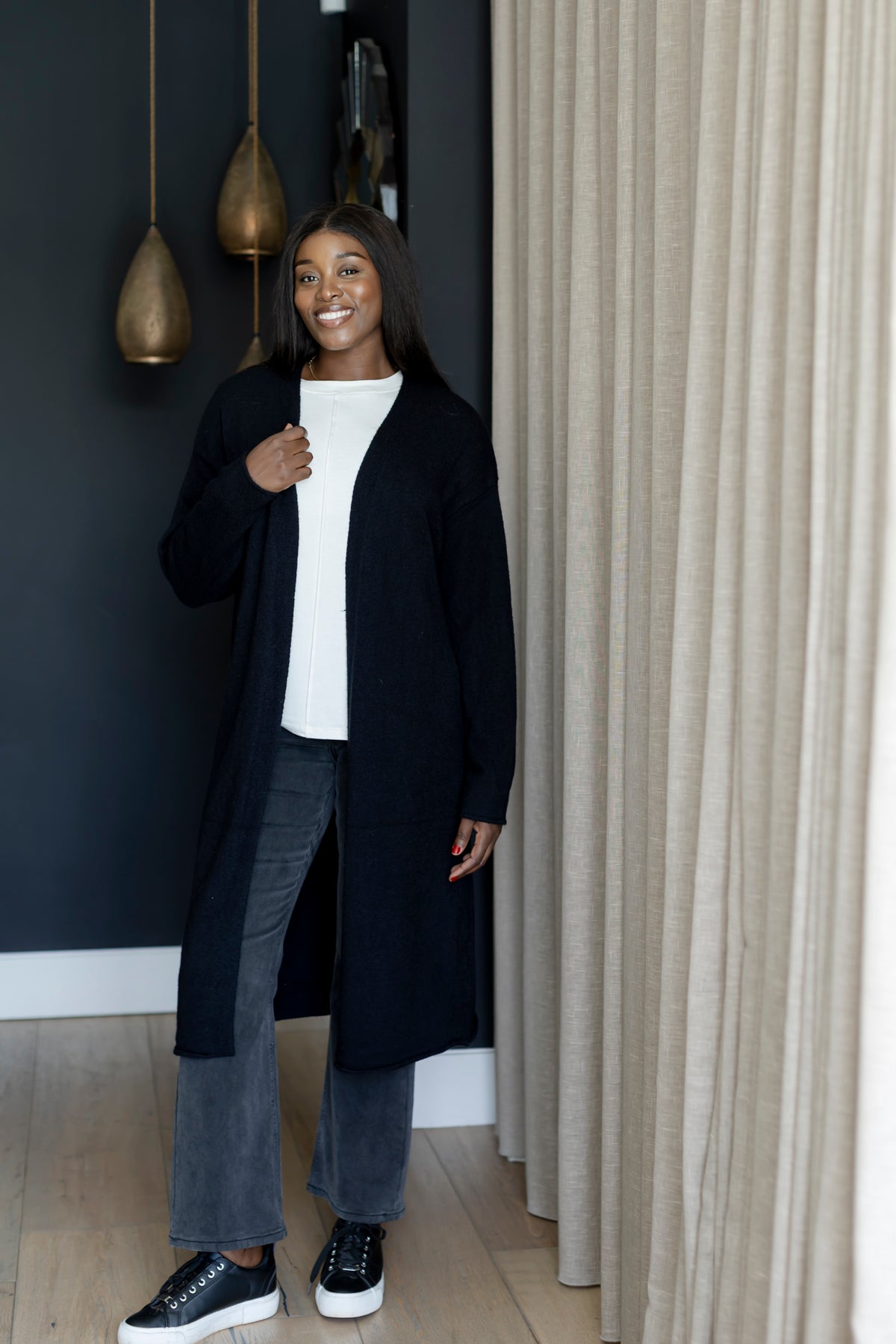 Padova - Long Classic Cardi, Black