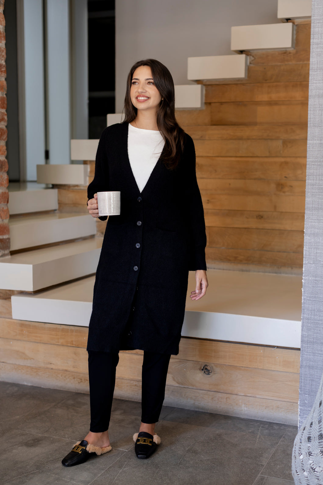 Paros - Long Rib Button Through Cardi