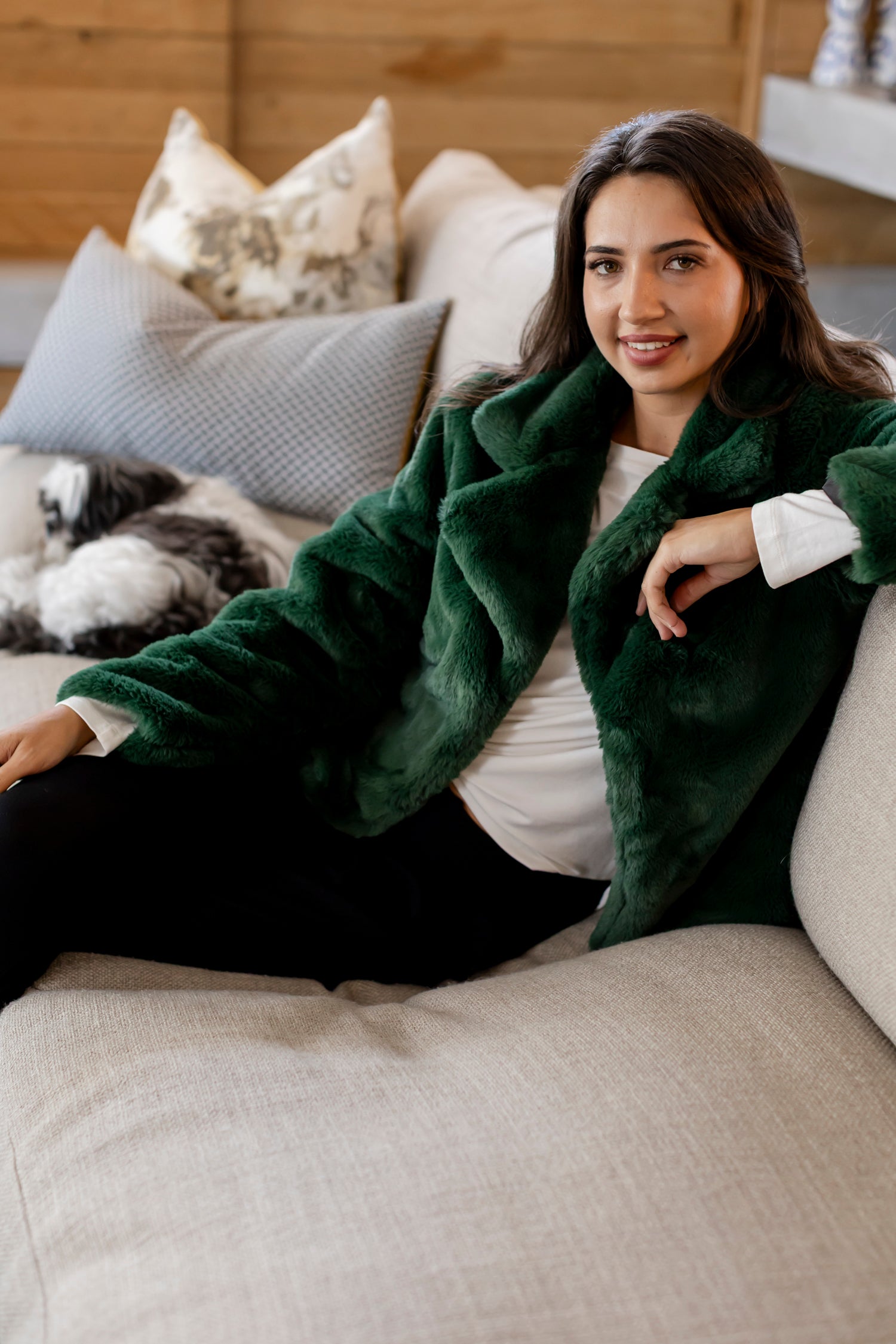 Prato - Short Faux Fur Lined Jacket, Bottle Green