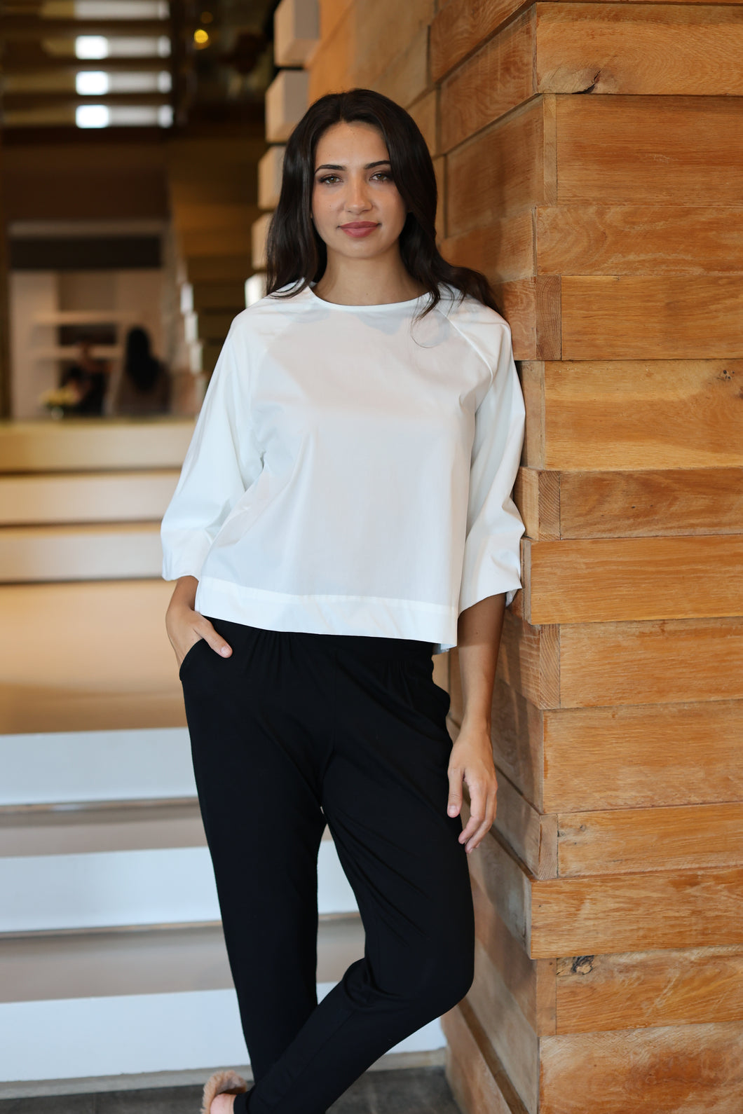 Lorca - 3/4 Sleeve Box Short, White