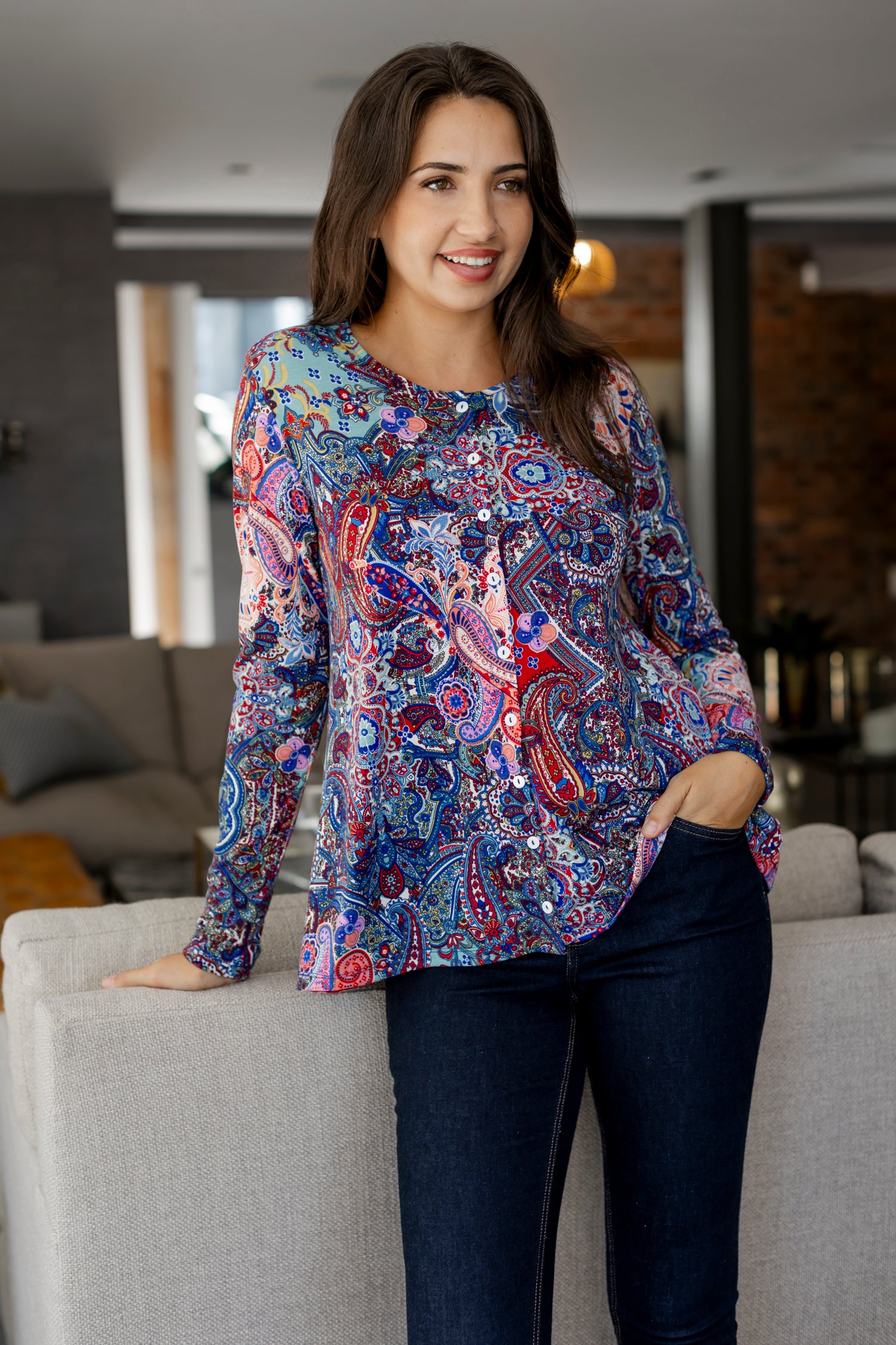 Anna - Button through Cardi, Mosaic Paisley