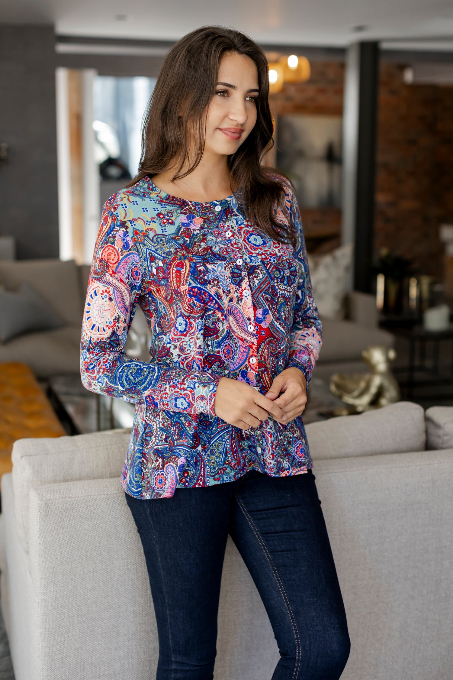 Anna - Button through Cardi, Mosaic Paisley