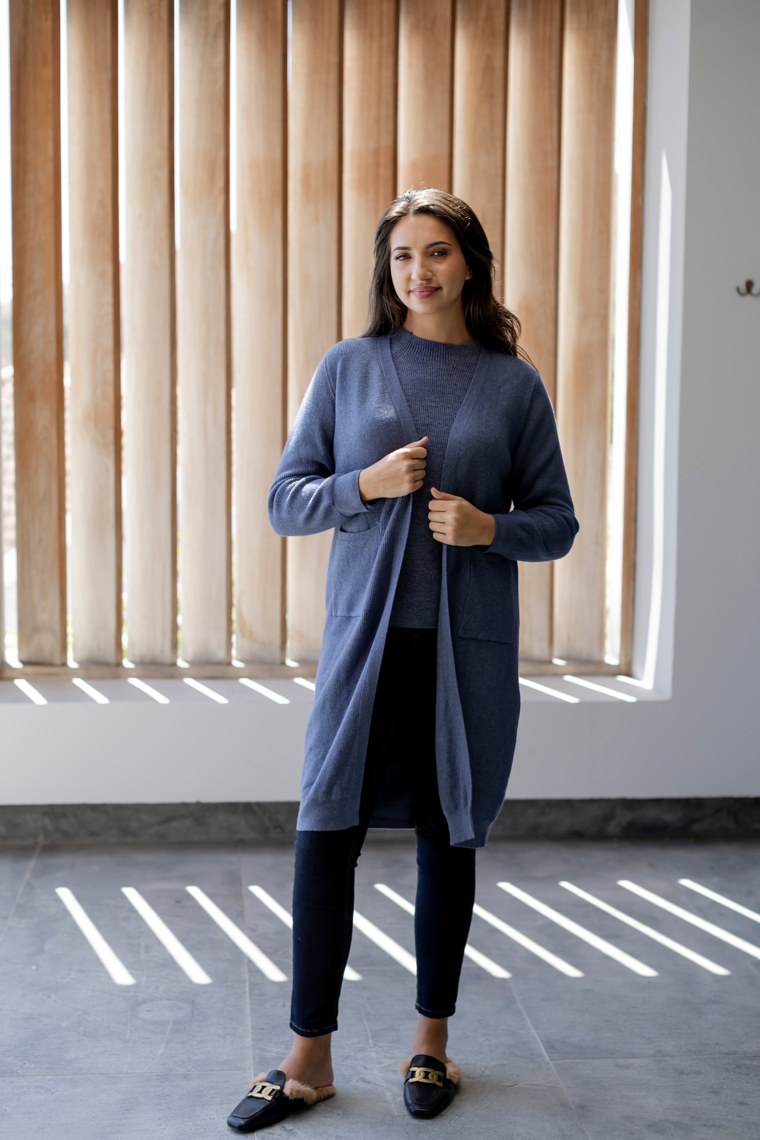 Seville - Fine Rib Pocket Cardigan, Denim