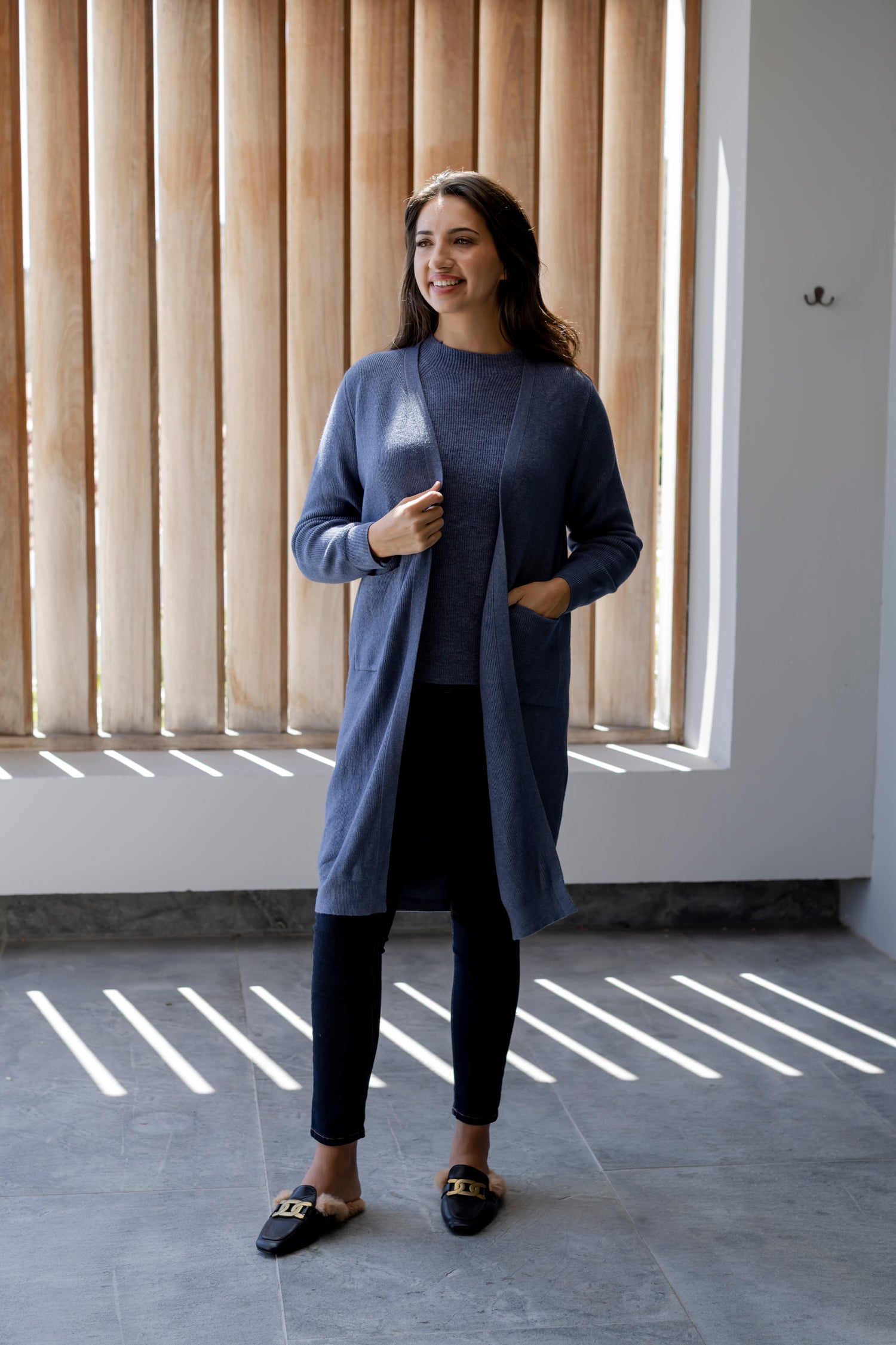 Seville - Fine Rib Pocket Cardigan, Denim