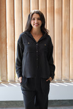 Load image into Gallery viewer, Robyn - Shacket styled Shirt, Black and White Stripe
