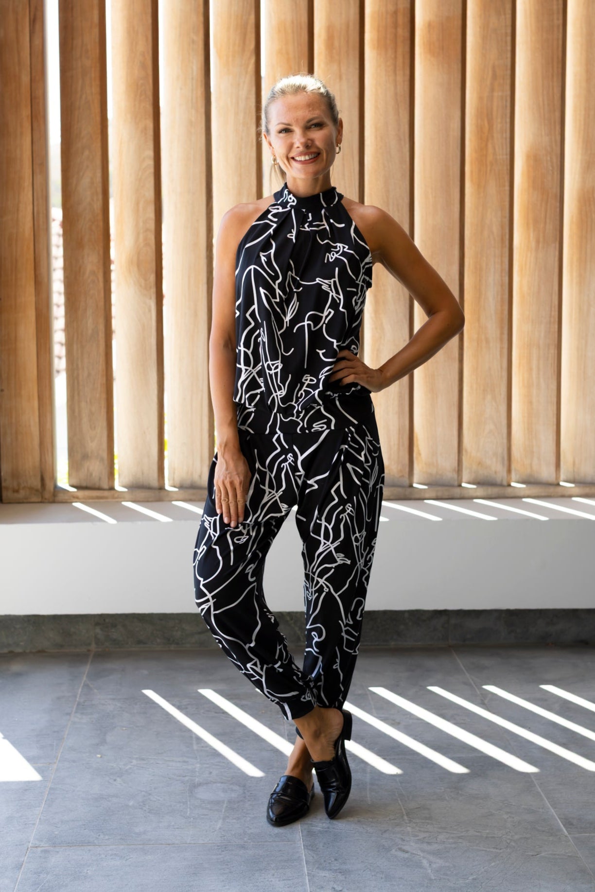 Felicite Halter Neck Jumpsuit -  Scribble Maze, Warm Handle