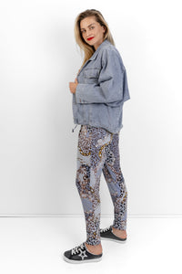 Roxanne - Classic Pant, Blue Animal & Chain Design