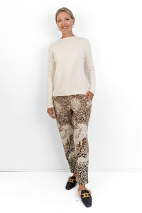 Roxanne - Classic Pant, Natural Animal & Chain Design