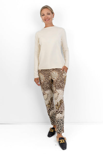 Roxanne - Classic Pant, Natural Animal & Chain Design