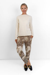 Roxanne - Classic Pant, Natural Animal & Chain Design