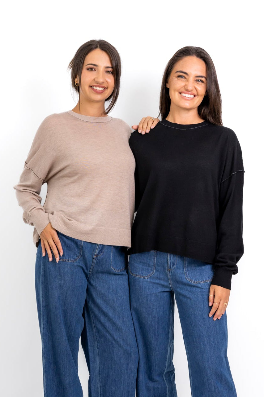 Irvine - Classic Crew with Stitching Detail, Stone