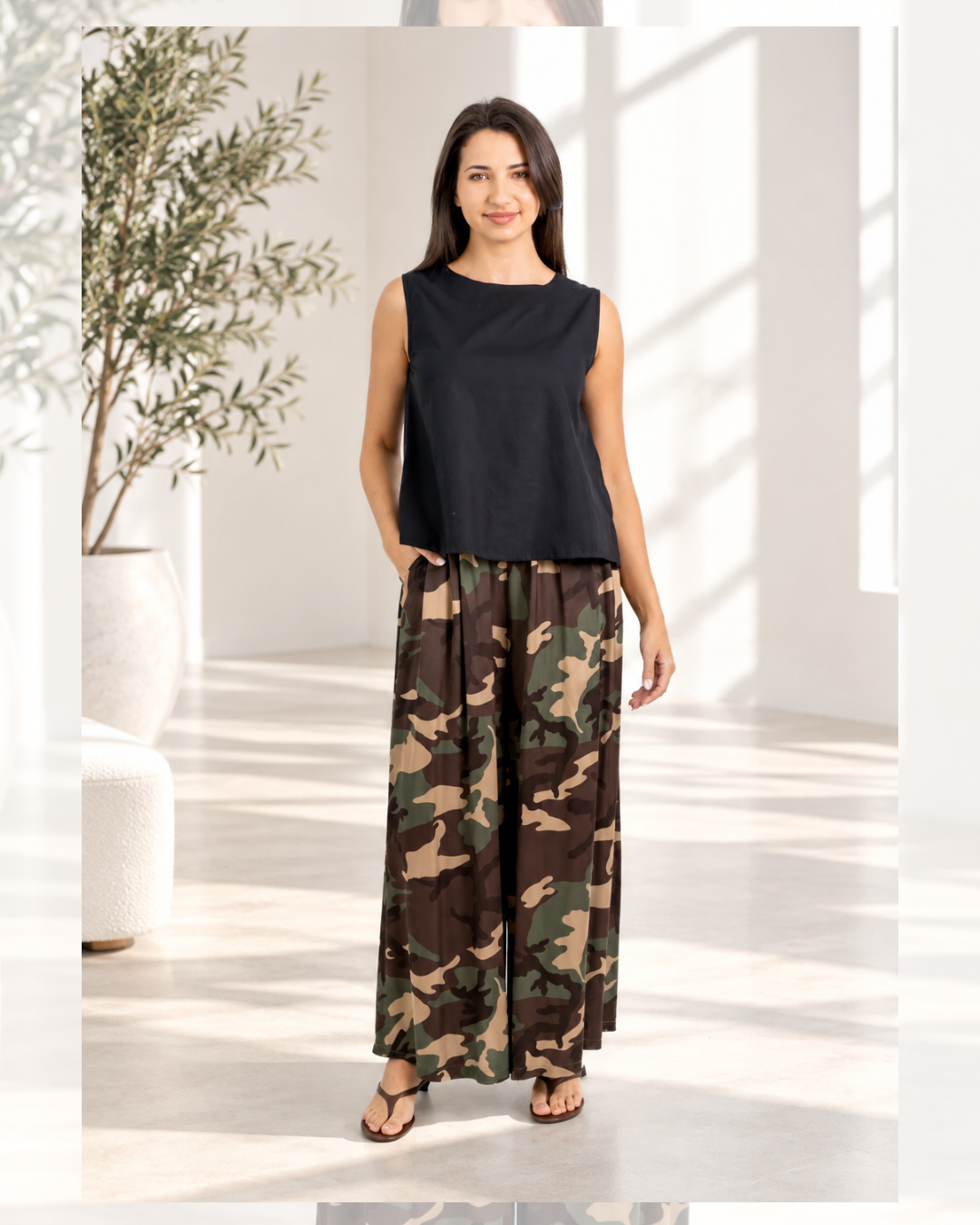 Imported Camouflage Wide Leg Pants