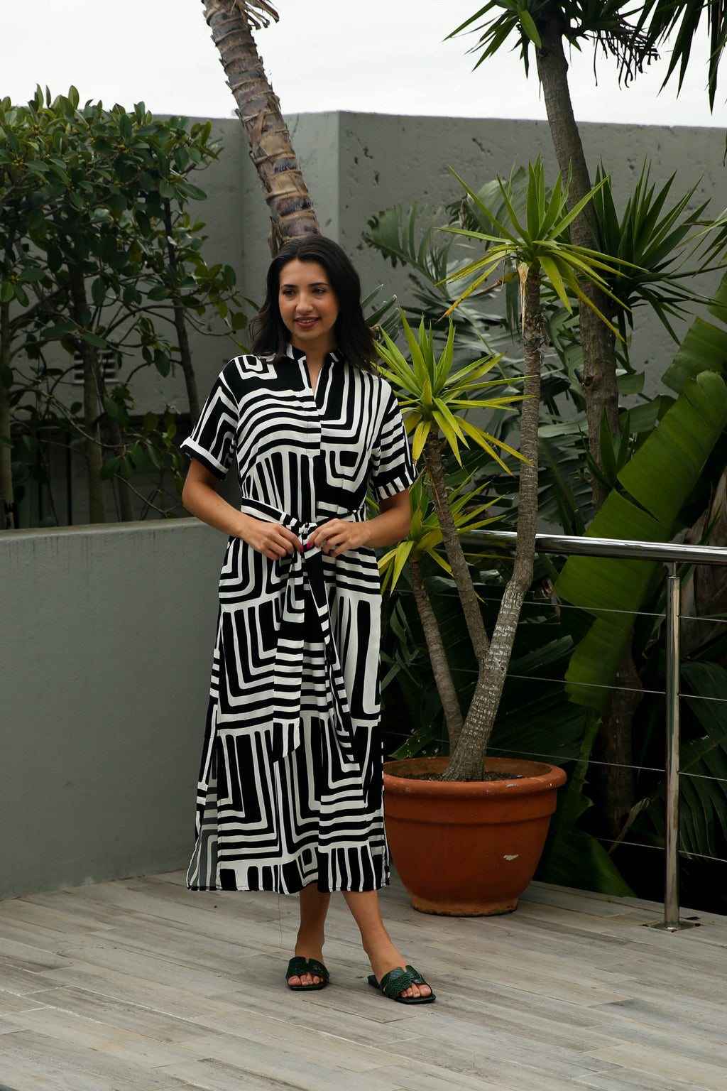 Jan - Resort Dress with Belt & Pockets, Modern Geo