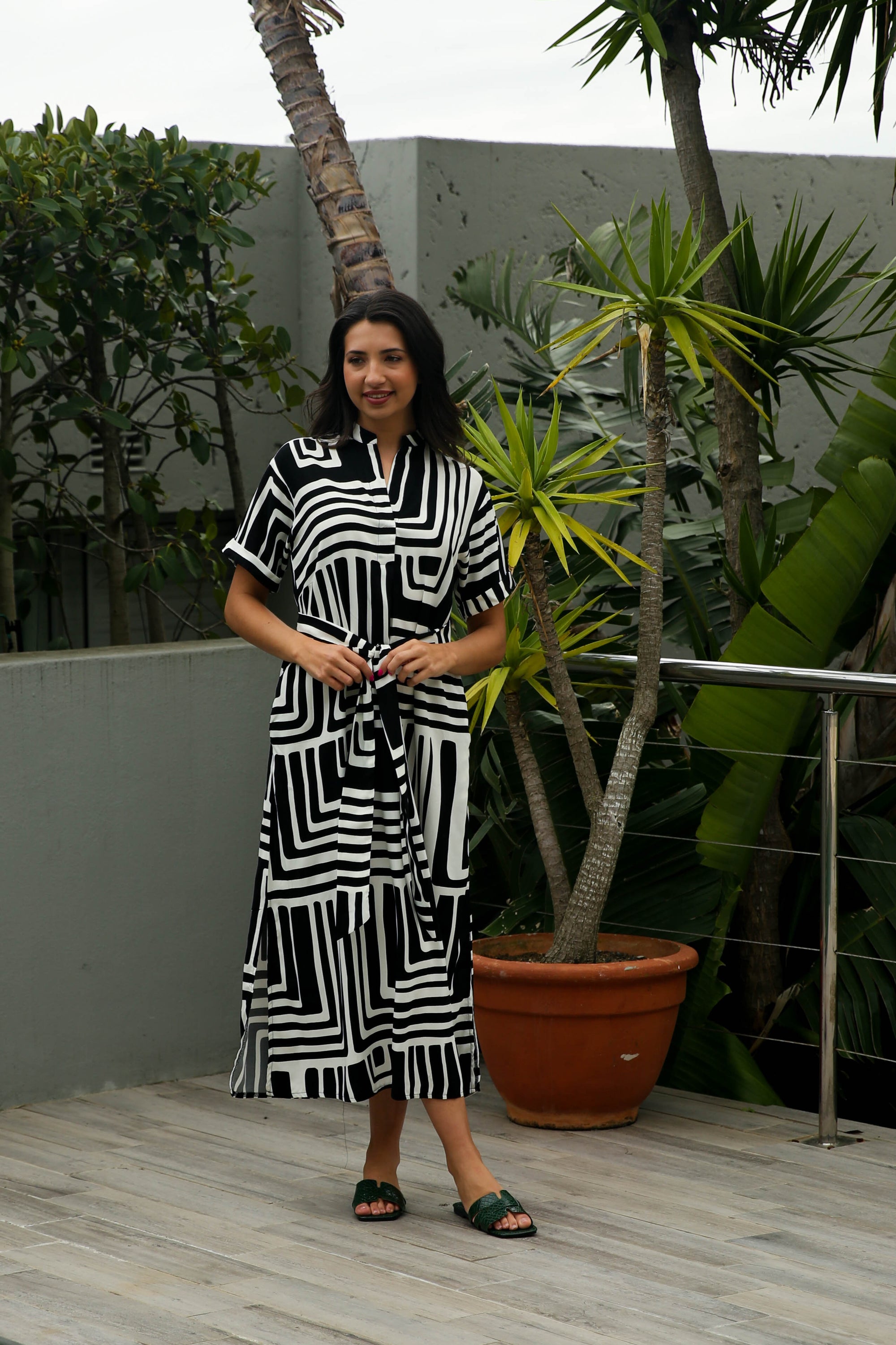 Jan - Resort Dress with Belt & Pockets, Modern Geo