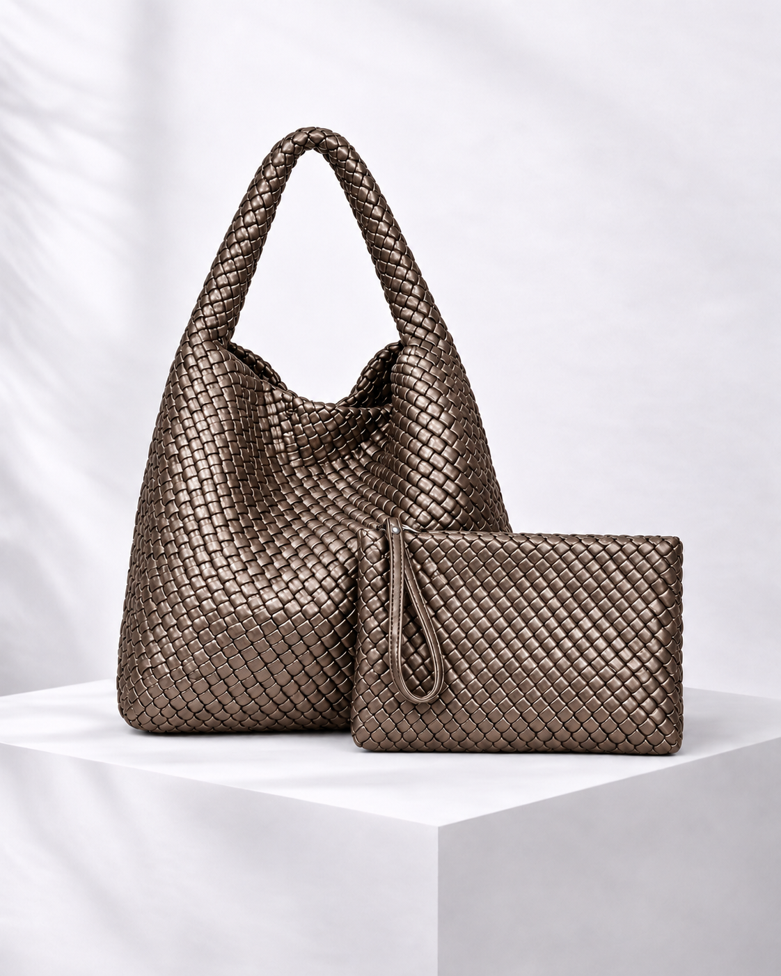 Jourdan - Plaited Vegan Bag with Matching Purse, Pewter