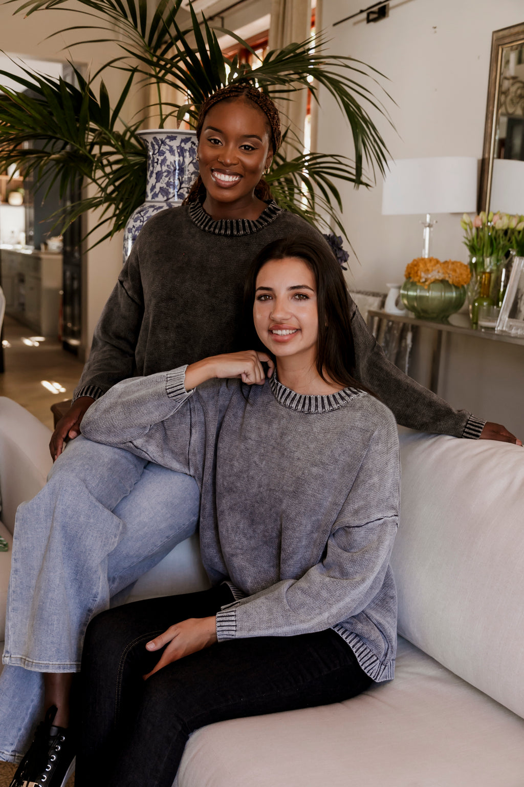 Tivoli - Distressed Cotton Crew Neck, Charcoal