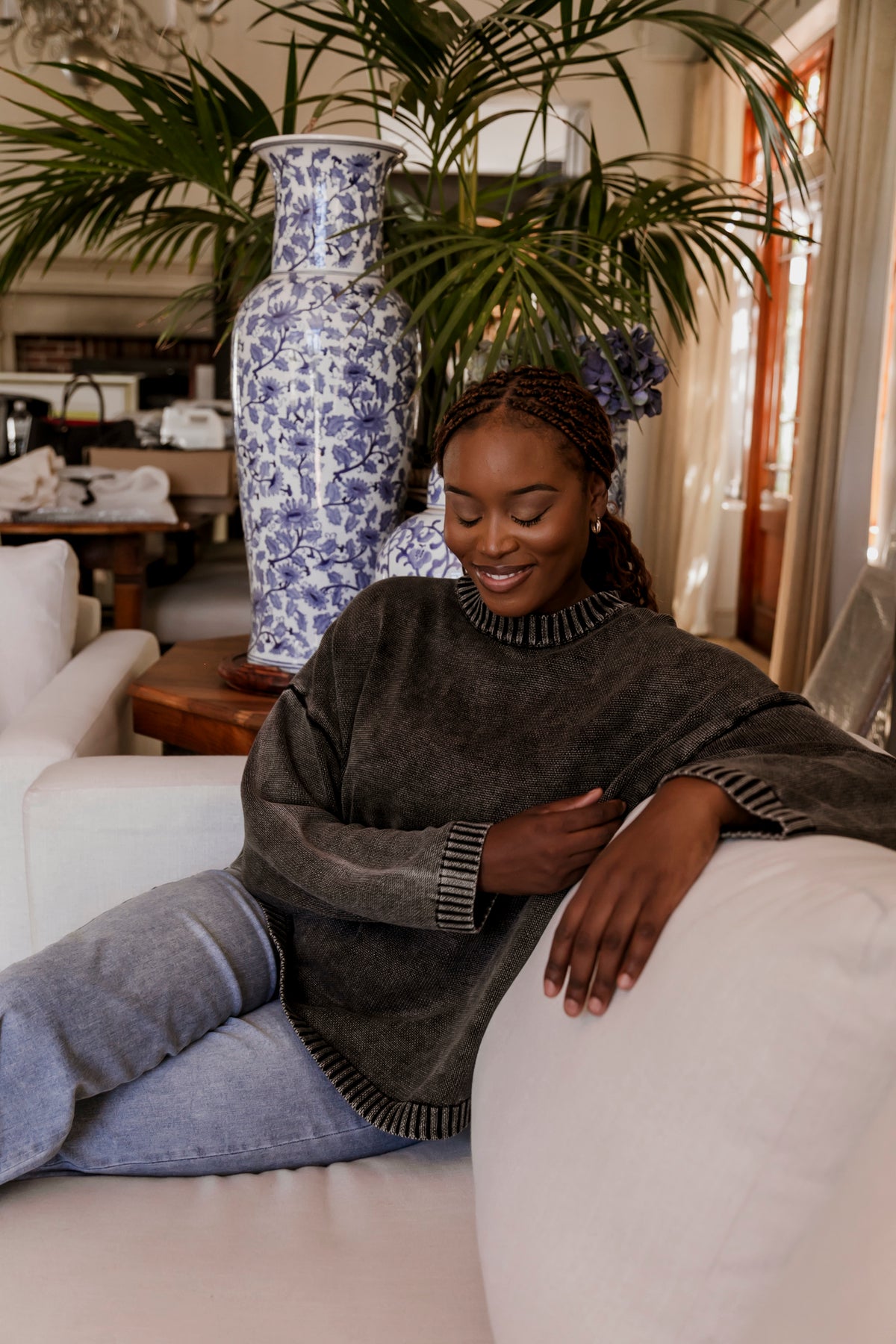 Tivoli - Distressed Cotton Crew Neck, Charcoal