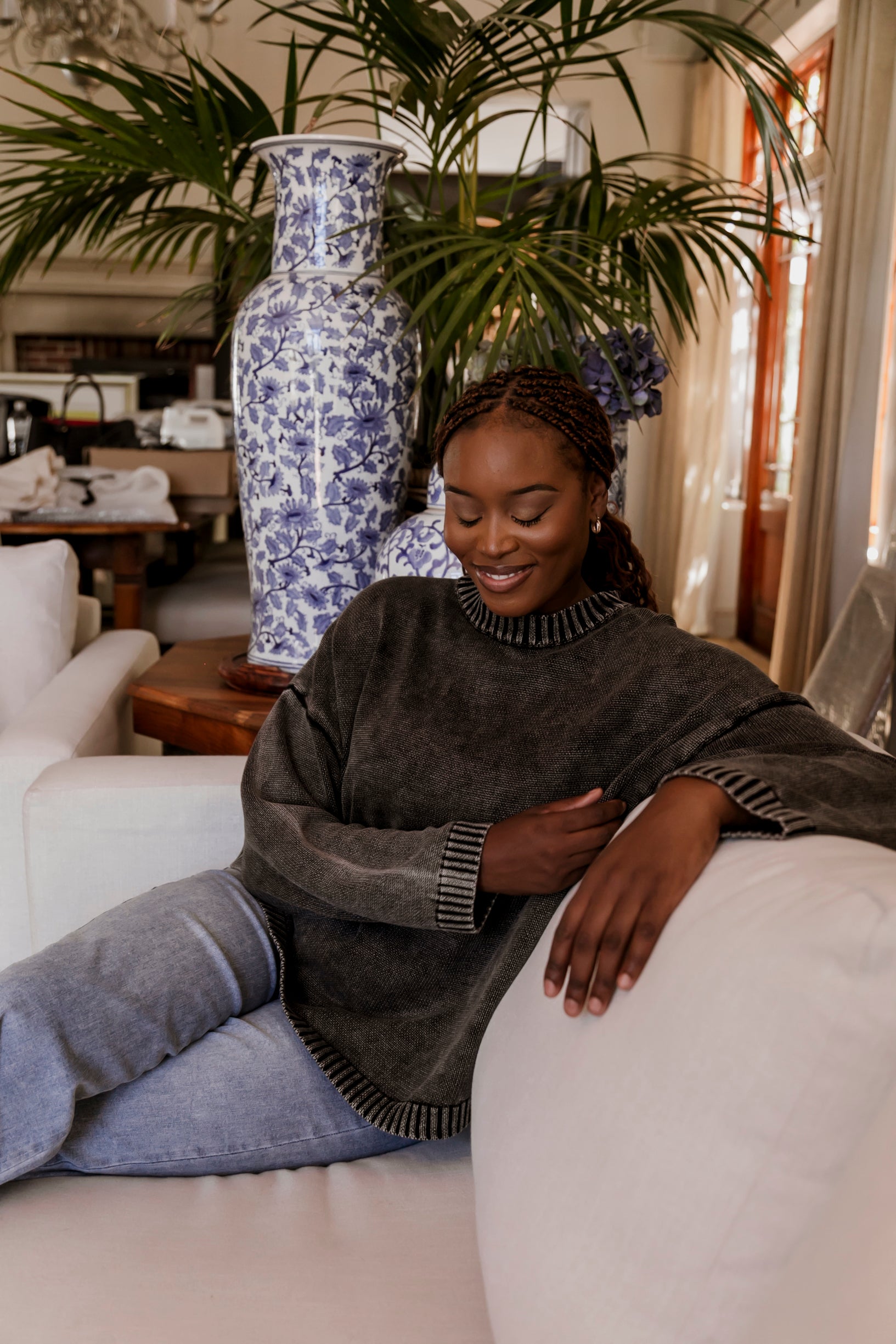 Tivoli - Distressed Cotton Crew Neck, Charcoal