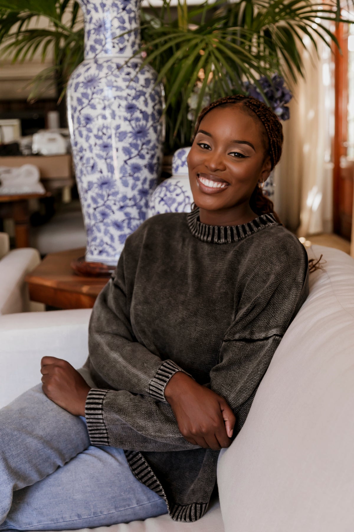 Tivoli - Distressed Cotton Crew Neck, Charcoal