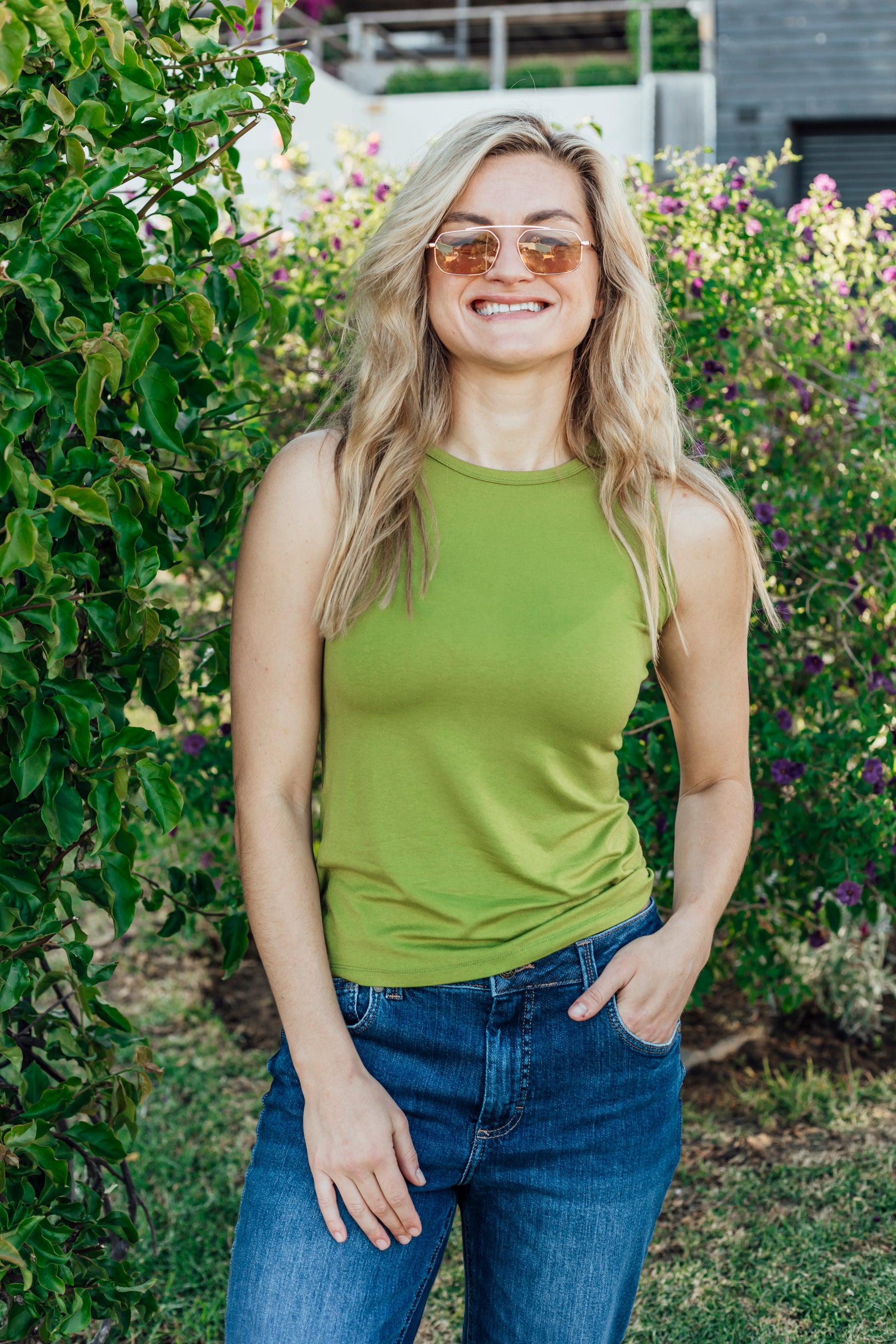 Alexa - High Neck Fitted Cami, Chartreuse