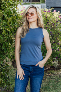 Alexa - High Neck Fitted Cami, Periwinkle