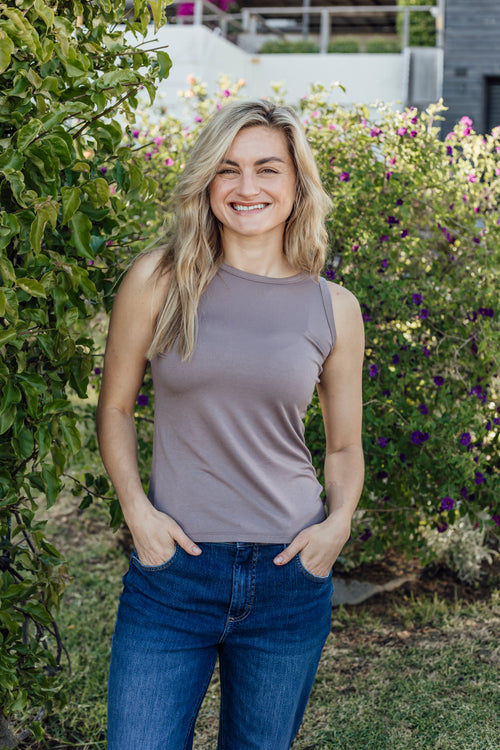 Alexa - High Neck Fitted Cami, Mocca