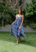 Load image into Gallery viewer, Alessia - Long Flowy Dress, Blue Grecian Leaves
