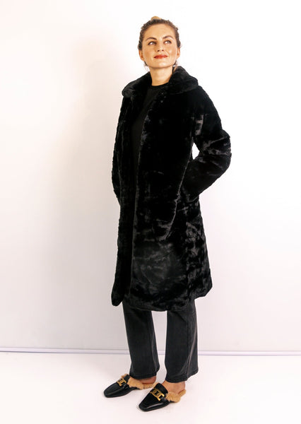 Cucuron - Long Faux Fur Lined Jacket, Black