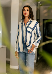 Freya - Azure Stripes, Classic Shirt