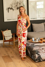 Load image into Gallery viewer, Demi - One Shoulder Satin Jumpsuit, Ruby Petal Print
