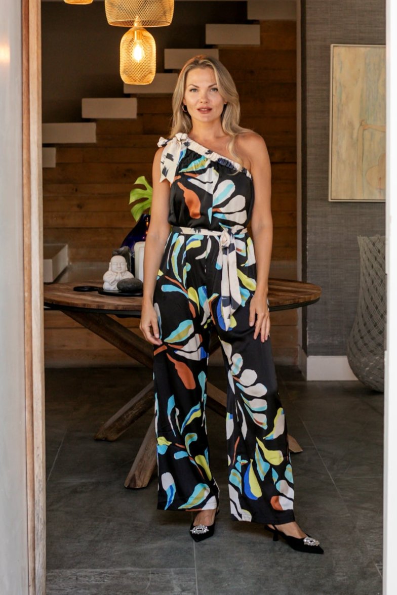 Demi - One Shoulder Satin Jumpsuit, Amalfi