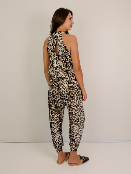 Felicite Halter Neck Jumpsuit -  Classic Animal, Warm Handle