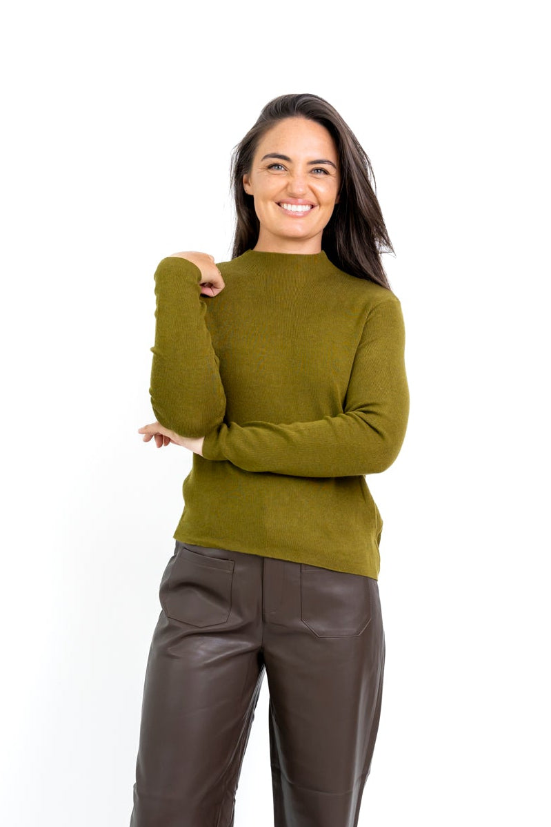 Lancaster - Fine Knit Funnel with Asymmetric Hem, Chartreuse