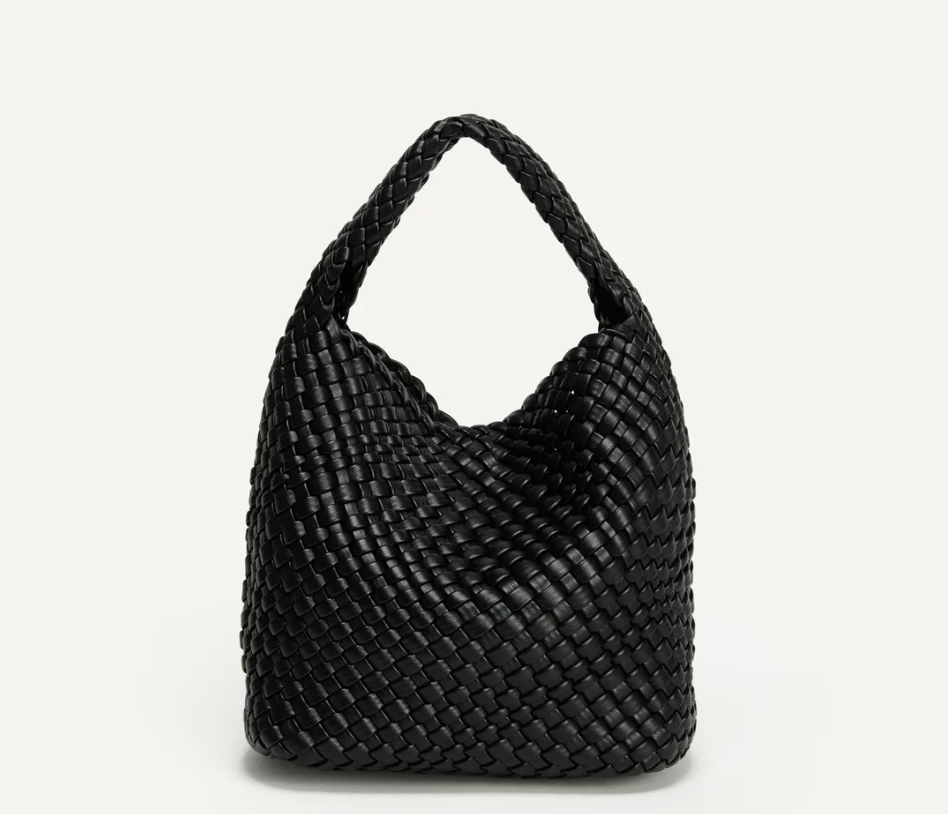 Mia - Plaited Vegan Bag with Matching Purse, Black